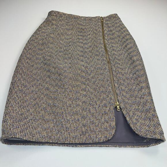 J. Crew Gold Metallic Sparkle Tweed Pencil Skirt Purple Gold Zip Front Size 10 - Picture 9 of 11